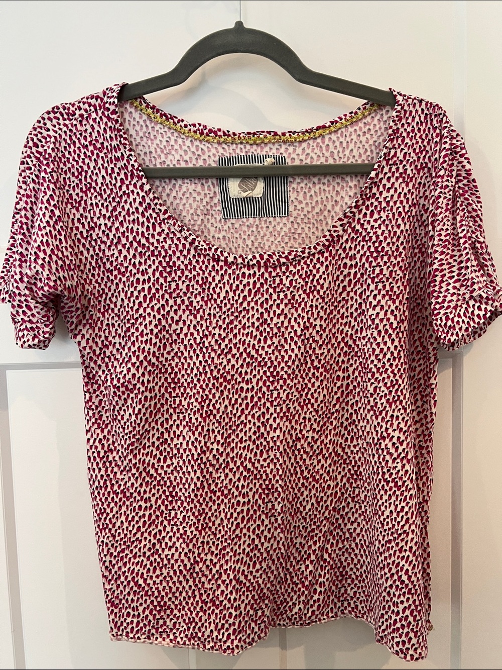 Anthropologie (Lilka) Pink & White Printed Scoop-Neck Tee